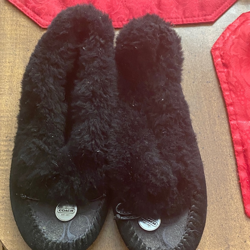 Coach Women's Plush Black Slippers